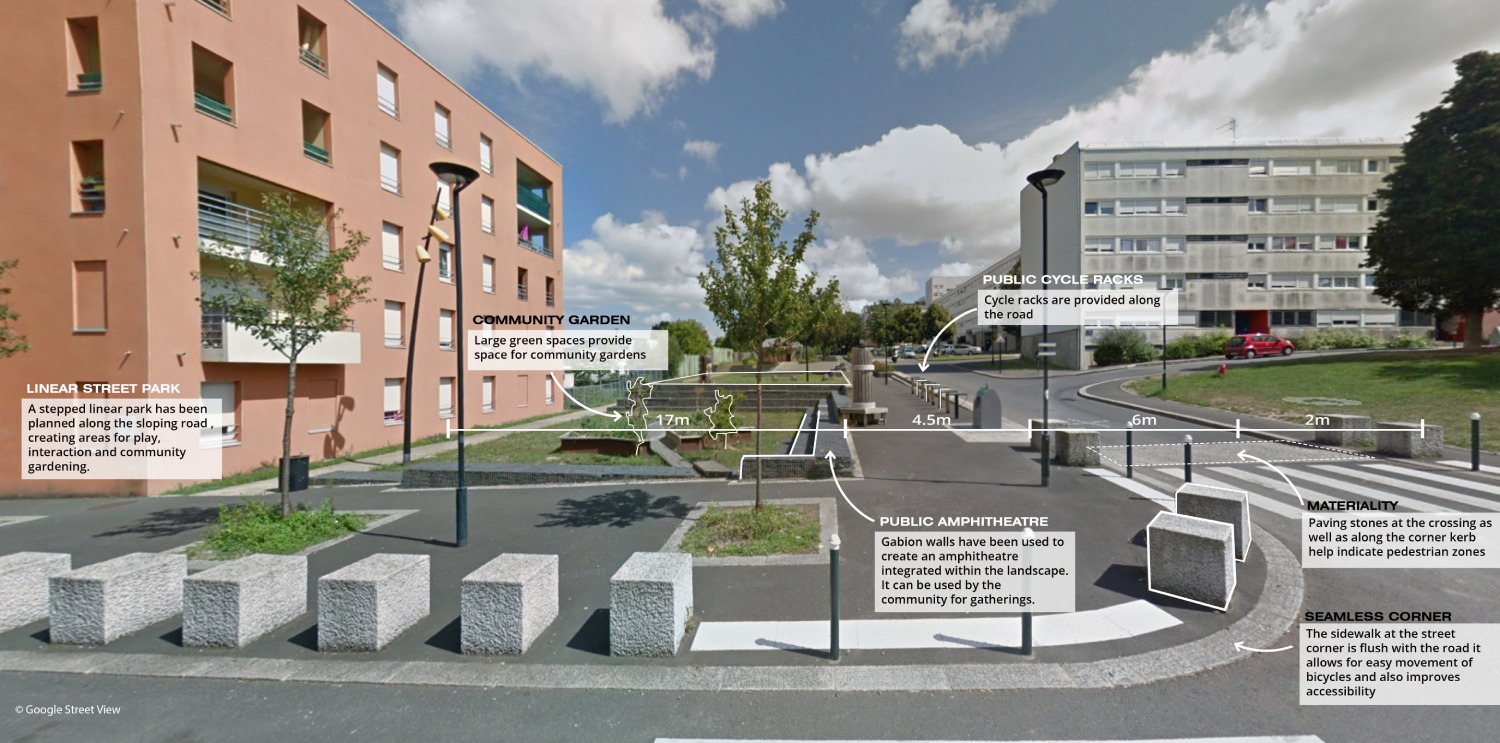 Child-friendly linear street park (after)